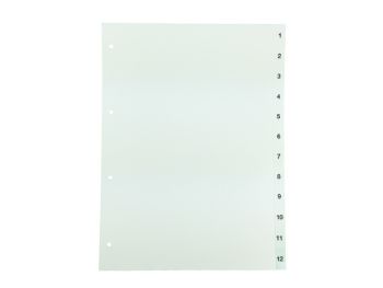 Tabblad A4 genummerd 1-12 PP wit 4-gaats