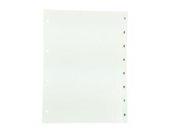 Tabblad A4 genummerd 1-8 PP wit 4-gaats